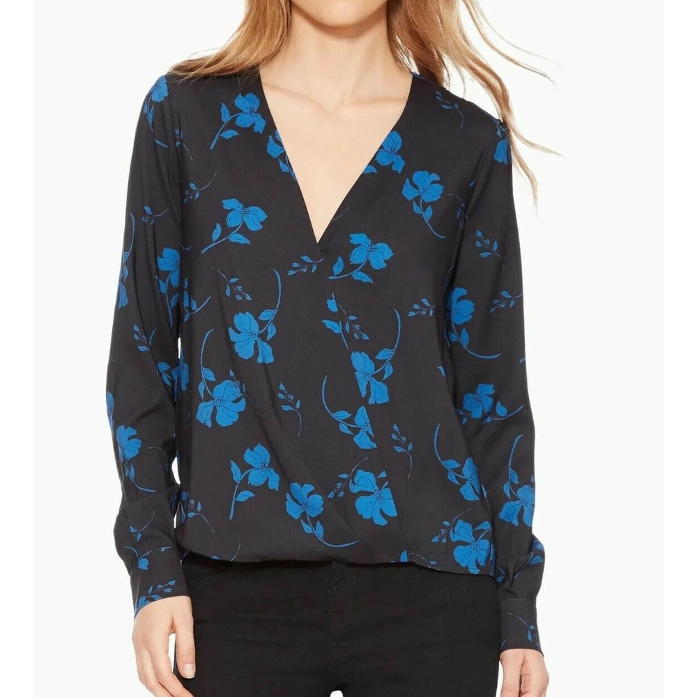 Parker Lola Blouse M Black Floral Print Faux Wrap